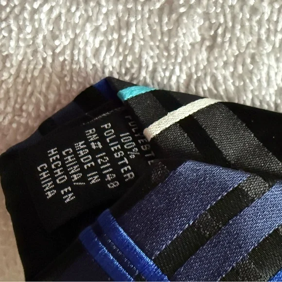 JF J.Ferrar Black and Blue Striped Tie - Picture 5 of 6